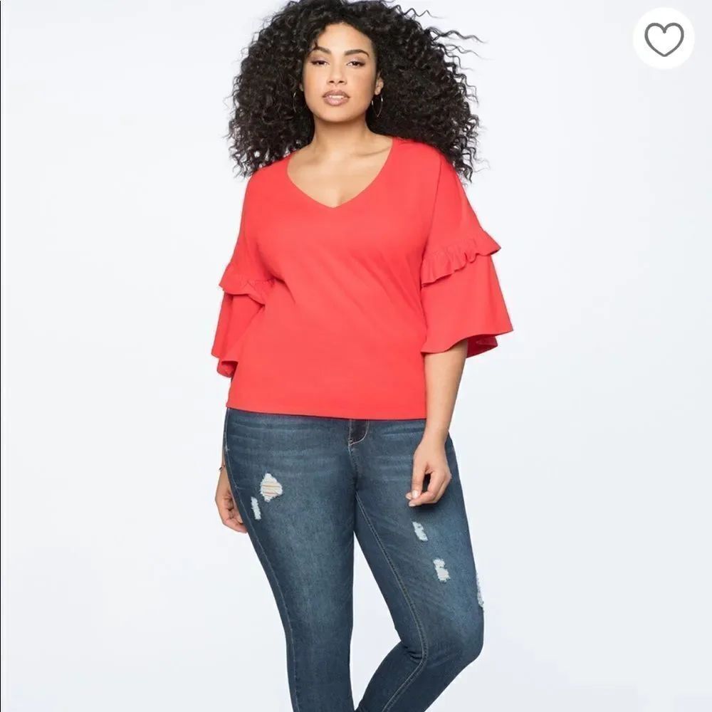 Eloquii Ruffle Sleeve Easy Tee Black sz 16/18